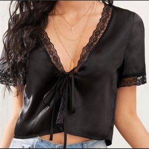 black neck tie from lace trim top